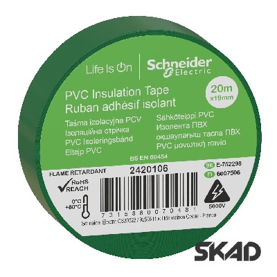 Изоляционная лента 19мм х 20м зеленая Schneider Electric 2420106