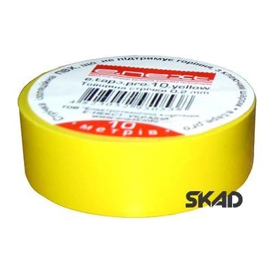  Изолента из самозатухающего ПВХ, желтая (10м) E-next e.tape.pro.10.yellow